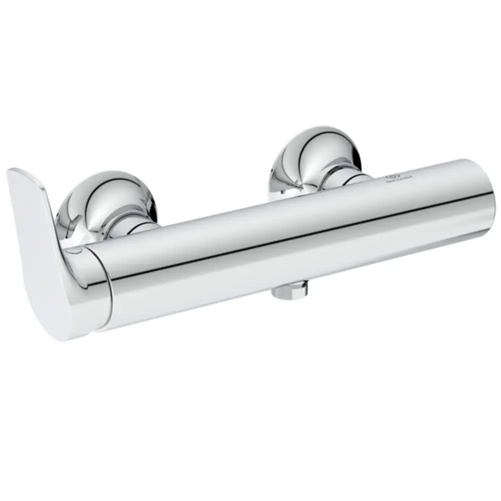 Brausearmatur in verchromtem Design, mit runder Montagebasis und seitlichem Hebel, hergestellt von Ideal Standard.